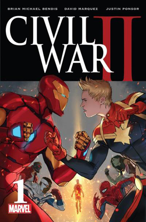 Iron Man and Captain Marvel fight in Civil War II
