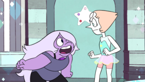 Amethyst and Pearl fighting in "Tiger Millionaire".