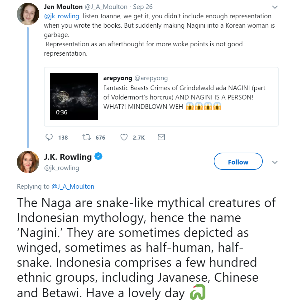 Rowling Nagini Response