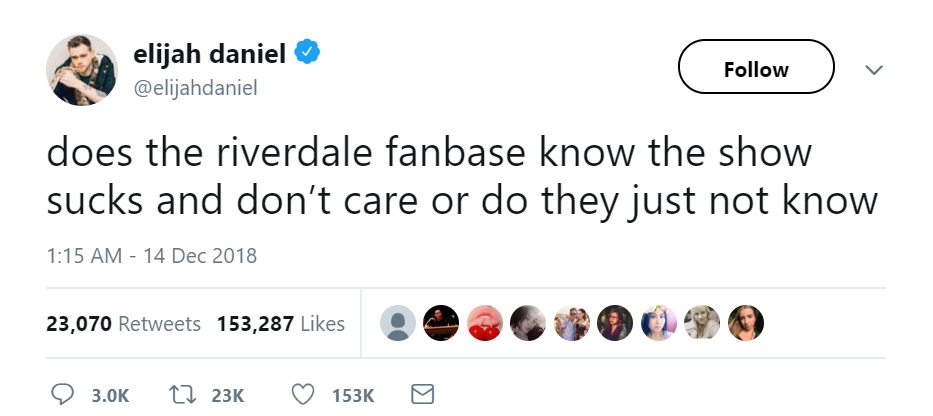 Elijah Daniel Riverdale tweet