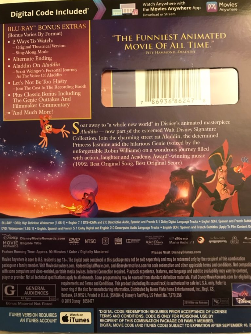 “Aladdin” 2019 Live-Action & 1992 Animated Versions – Blu-ray Reviews ...