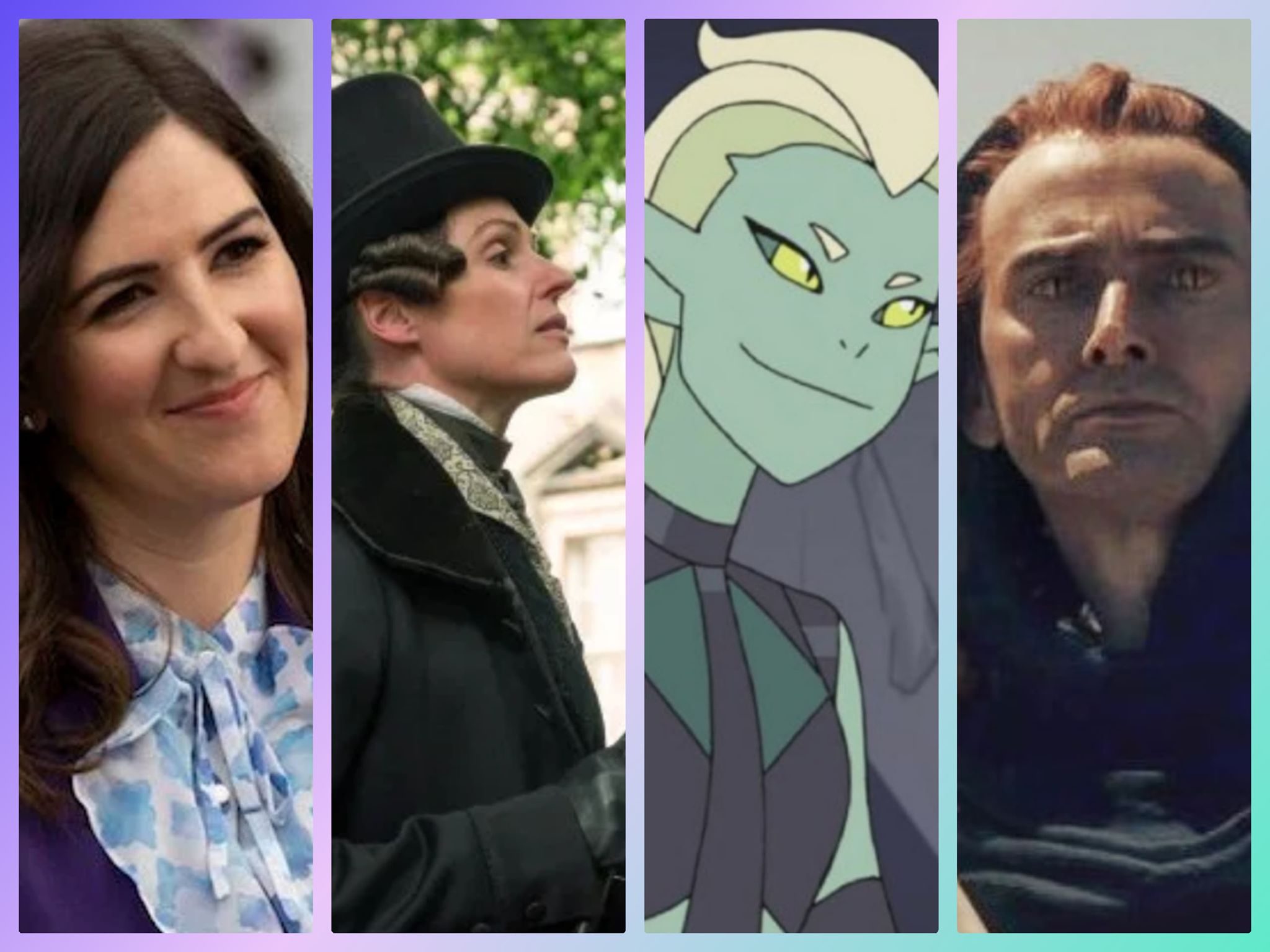 Four characters from fandom who have had to assert their identities. Janet from the Good Place, Anne Lister from Gentleman Jack, Double Trouble from She-ra, and Crowley from Good Omens