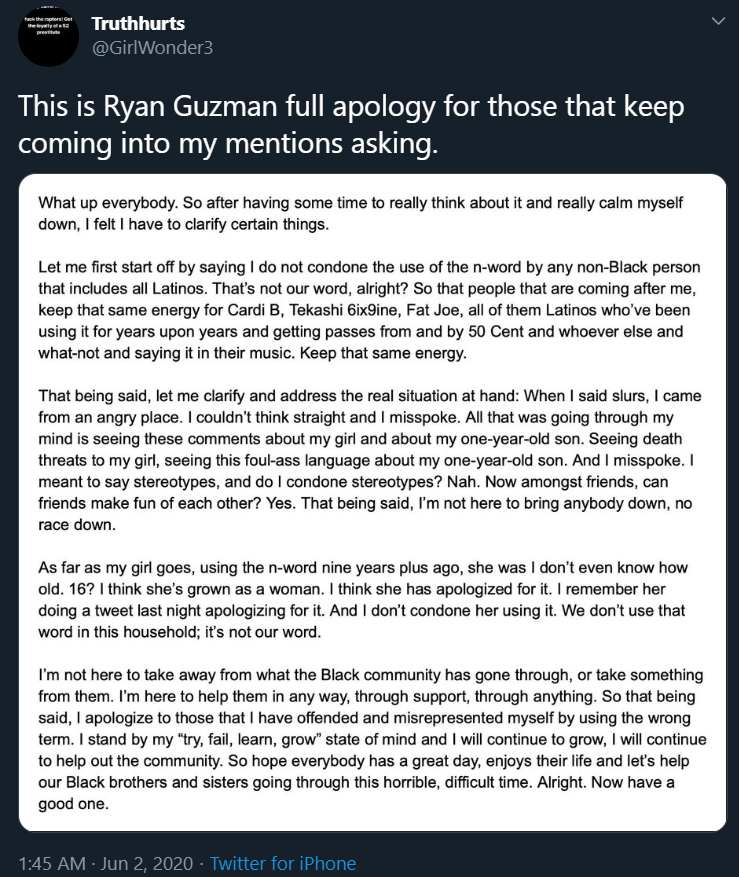 Ryan Guzman racial slurs