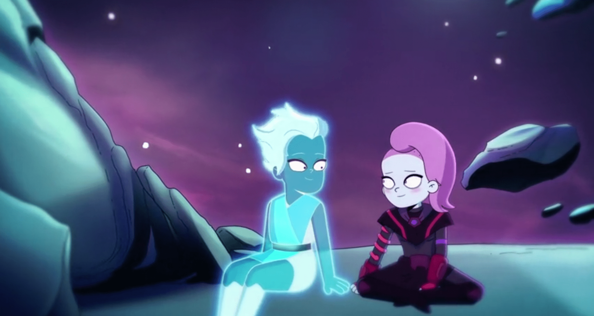 Evra and Ash bond in an episode of Final Space, an LGBTQ moment.