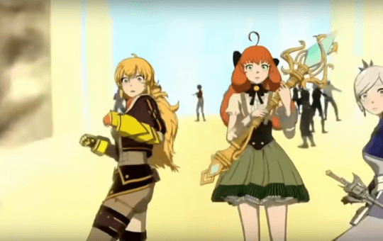 Yang, Penny, Weiss, and Blake at the end of Volume 8