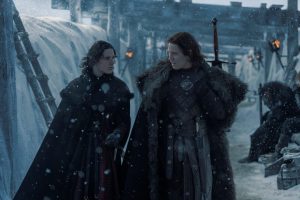 Jace Targayen and Cregan Stark at the wall talking surrounded by snow