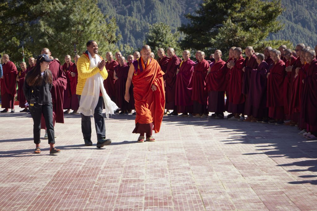 Will Smith visits a monastary where he learns how the monks find happiness. According to Sonam, when we encounter a very bad moment, or incident in our life, there is no other way to find happiness than within yourself.