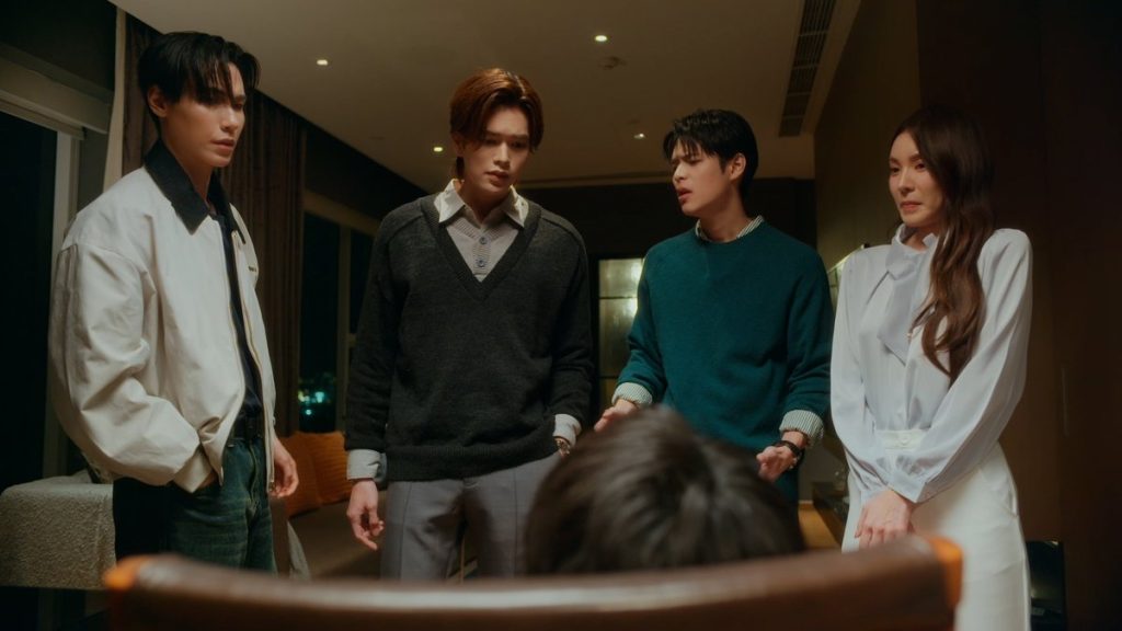 Tim, Pai, North, and Nana confront Yu, who has been tied to a chair in North's apartment.