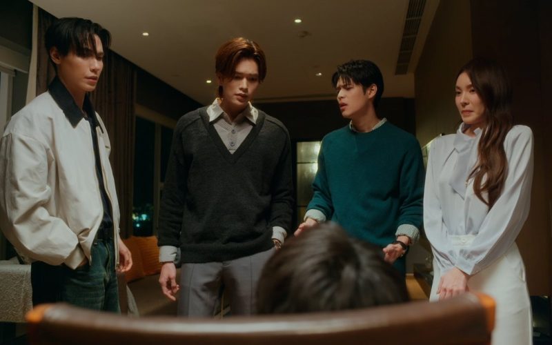 Tim, Pai, North, and Nana confront Yu, who has been tied to a chair in North's apartment.